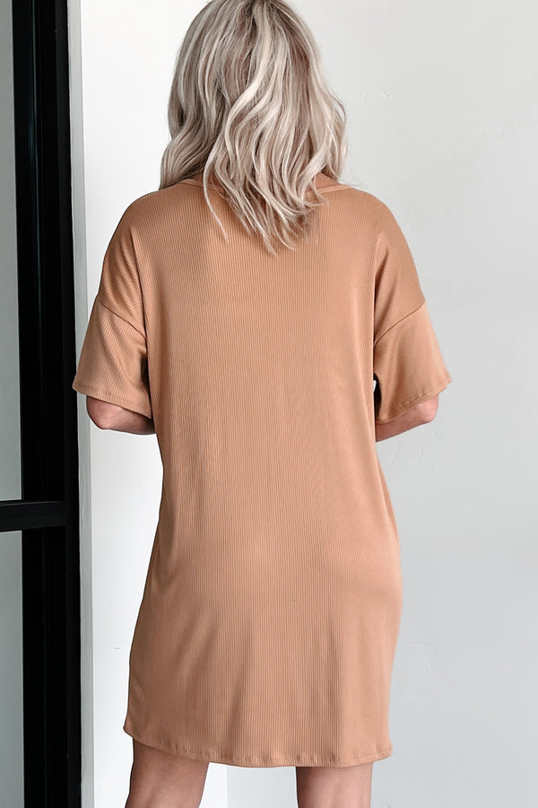 Ribbed T-Shirt Dress (Warm Caramel) - NanaMacs