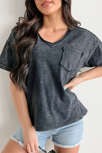 No Fuss All Fun V Neck Mineral Washed Top (Black) - NanaMacs