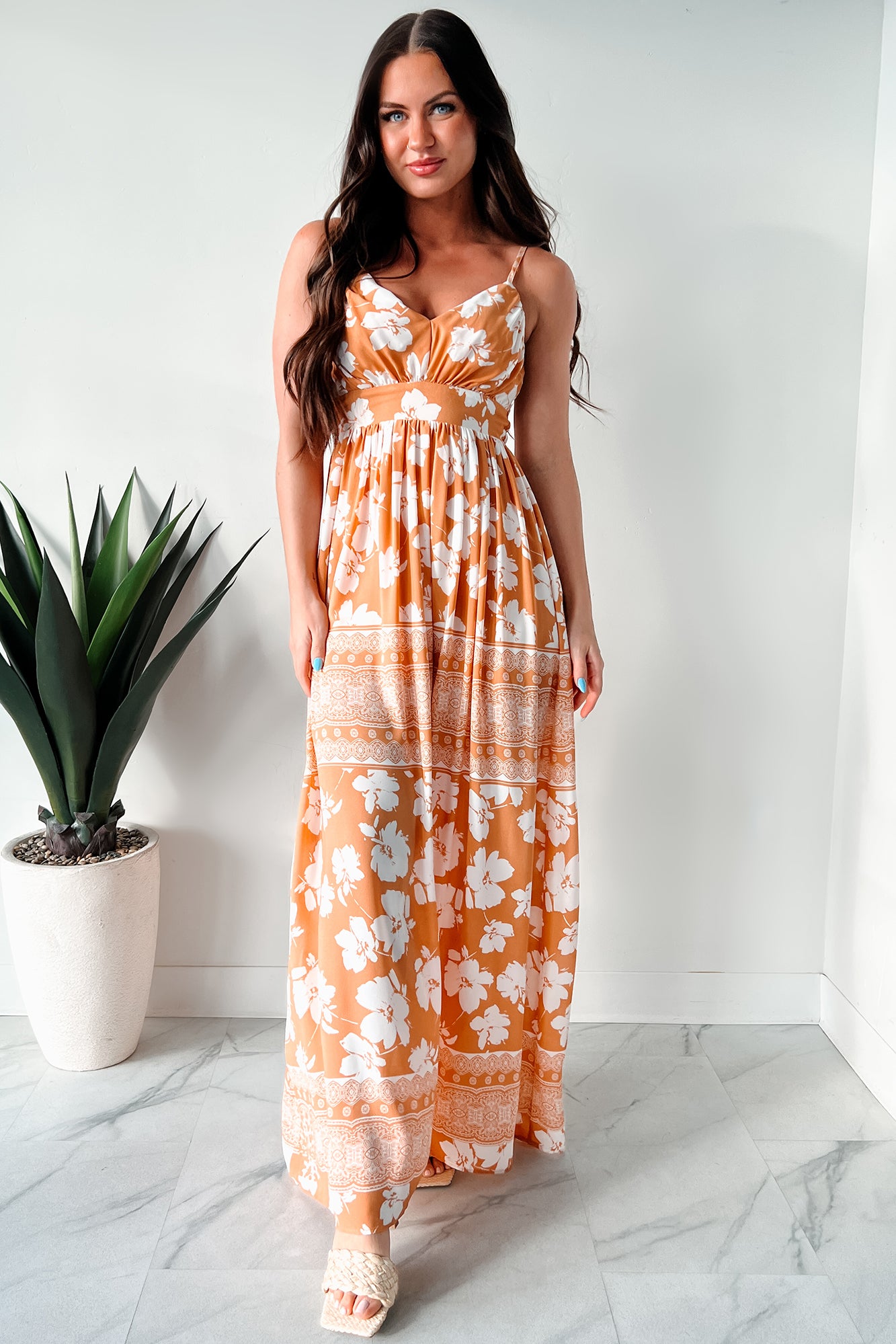 Honolulu Happy Hour Floral Maxi Dress (Apricot) - NanaMacs