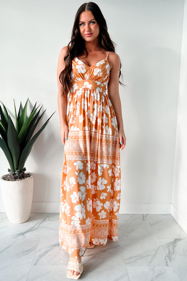 Honolulu Happy Hour Floral Maxi Dress (Apricot) - NanaMacs