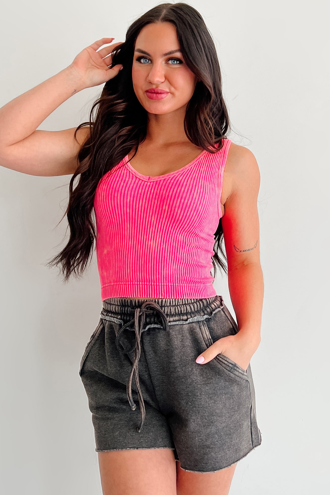 Fuchsia Distressed Shorts