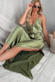 Beautiful Words Lace Trim Satin Maxi Dress (Olive Green) - NanaMacs