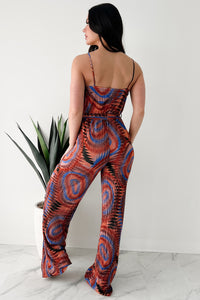 Turn Up The Volume Pleated Wide Leg Jumpsuit (Brick/Royal Blue) - NanaMacs