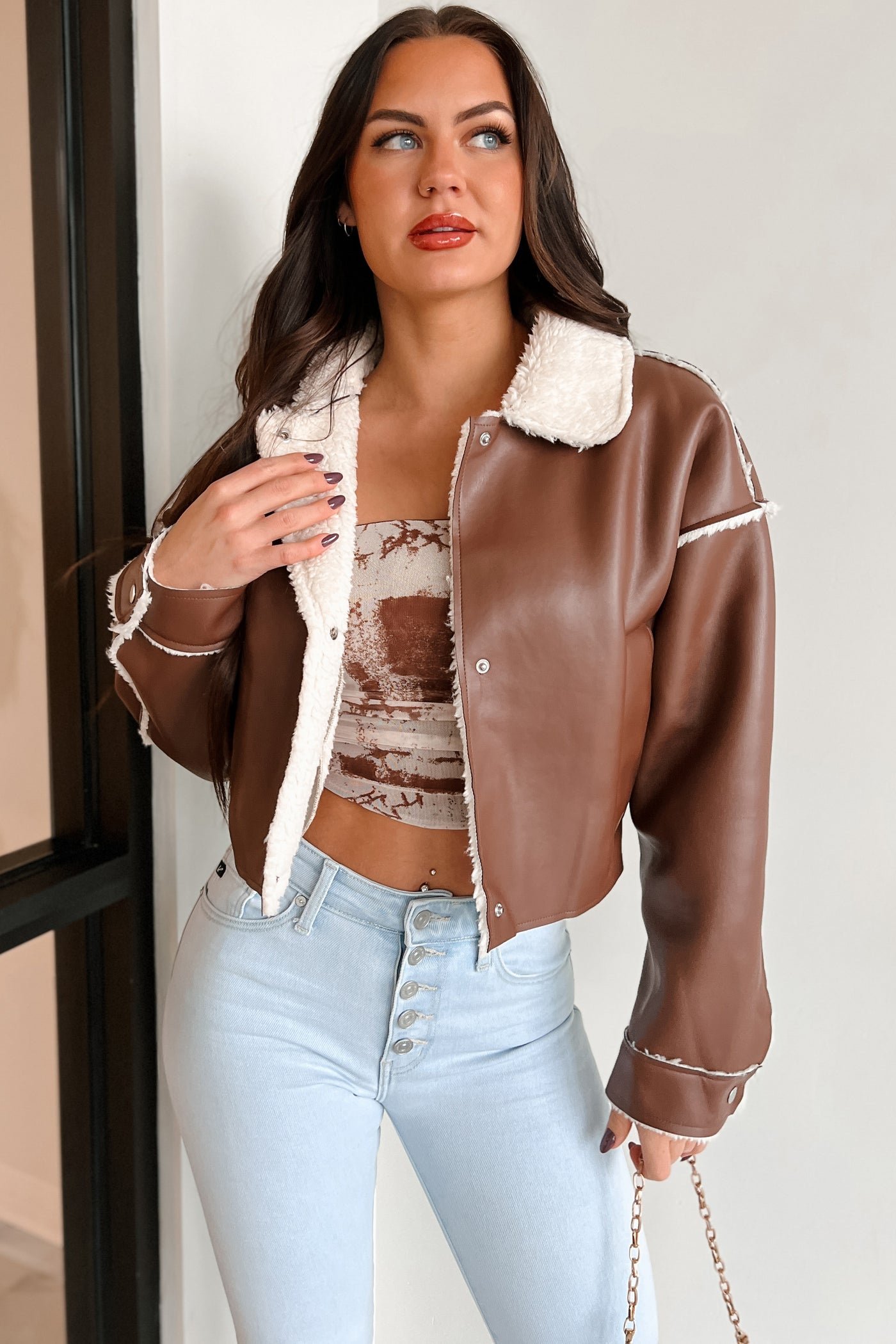 Zayna Faux Leather Jacket (Brown) - NanaMacs