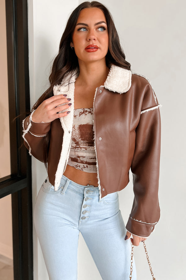 Zayna Faux Leather Jacket (Brown)