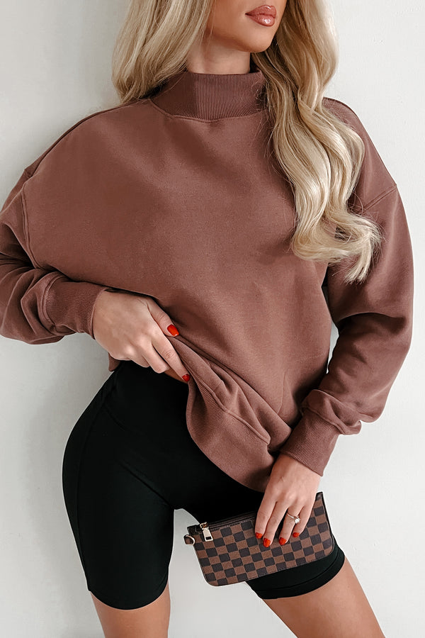 Cool Without Trying Mock Neck Sweatshirt With Pockets (Cocoa) - NanaMacs