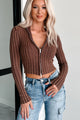 Pursuit Of Fall Zip-Up Sweater Top (Brown) - NanaMacs