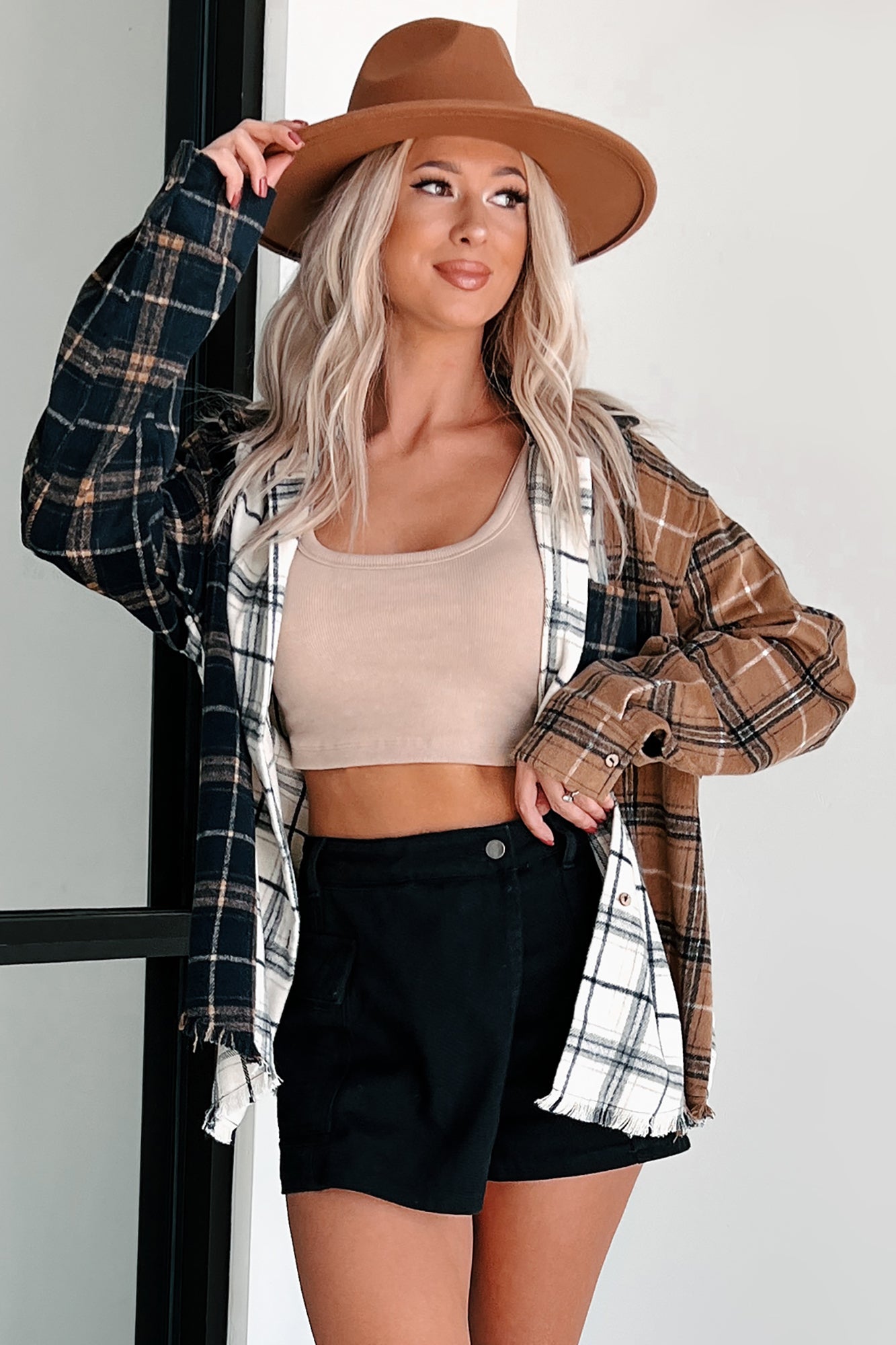 Bonfire Social Mixed Plaid Shacket (Multi/Navy) - NanaMacs