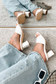 Style Points Square Toe Block Heel Sandals (White PU) - NanaMacs