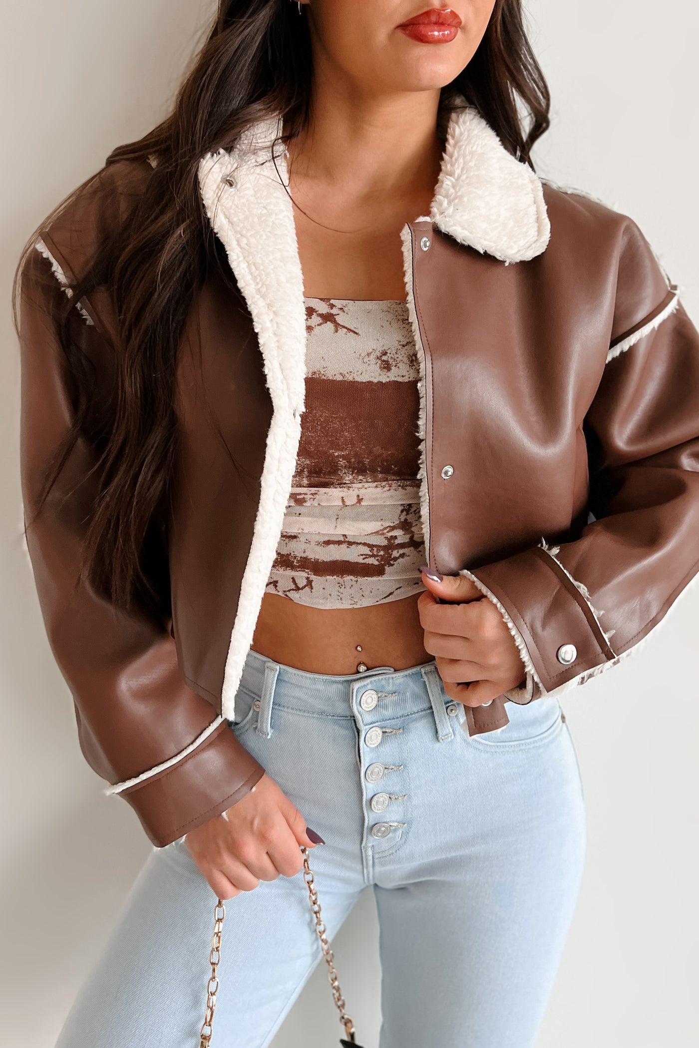 Zayna Faux Leather Jacket (Brown) - NanaMacs