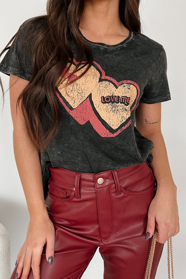 "Love Me" Mineral Wash Graphic Top (Charcoal) - NanaMacs