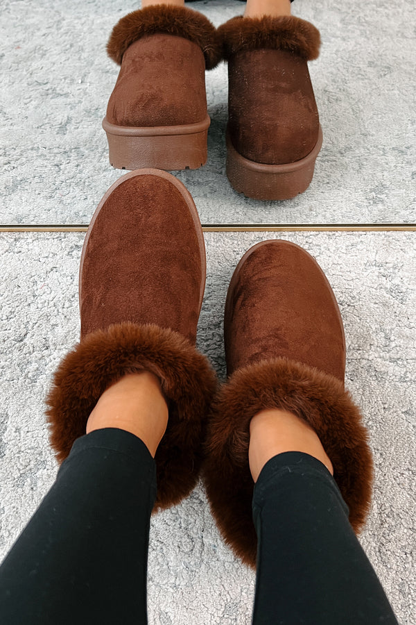 Bellevue Faux Fur Trimmed Platform Bootie (Brown) - NanaMacs