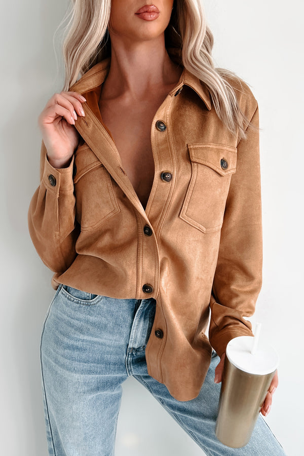 Hiding In Plain Sight Faux Suede Shacket (Camel) - NanaMacs