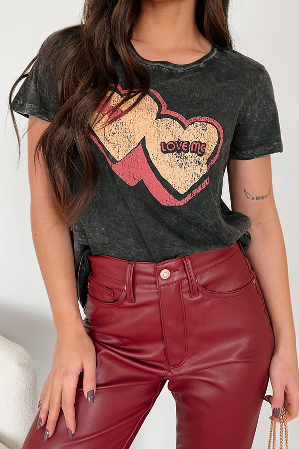 "Love Me" Mineral Wash Graphic Top (Charcoal) - NanaMacs