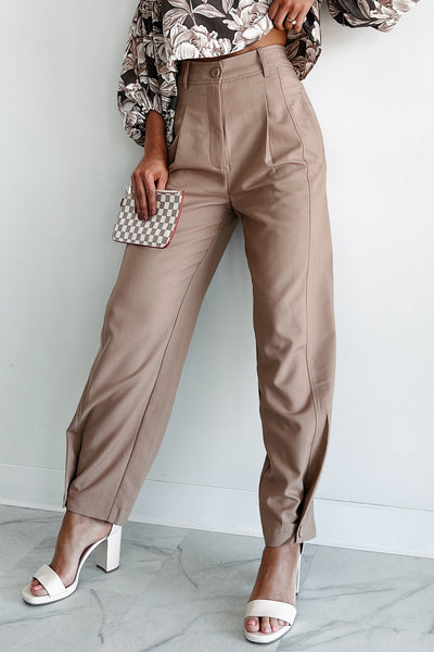 Working Late Pleated Buttoned Cuff Pants (Latte) - NanaMacs