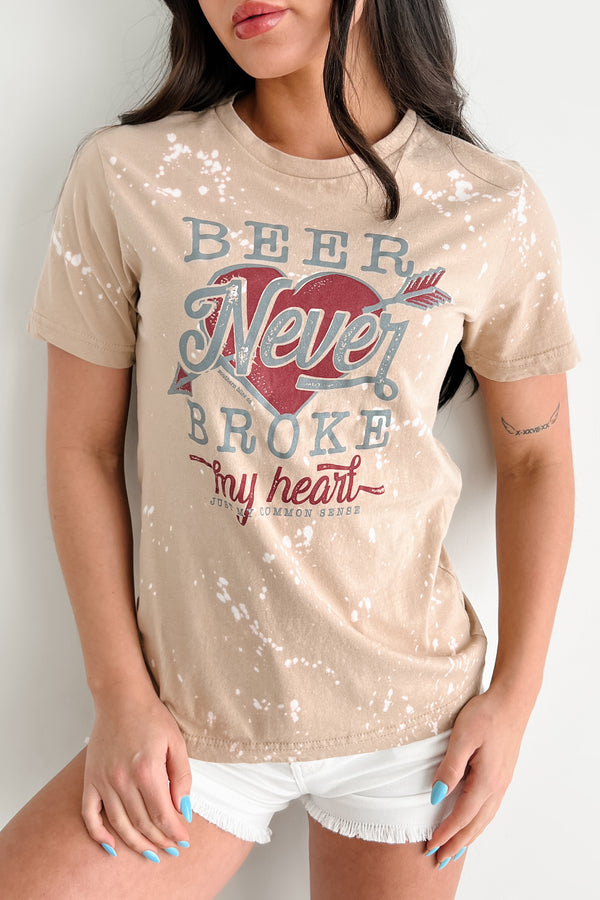 "Beer Never Broke My Heart" Bleached Graphic T-Shirt (Sand) - NanaMacs