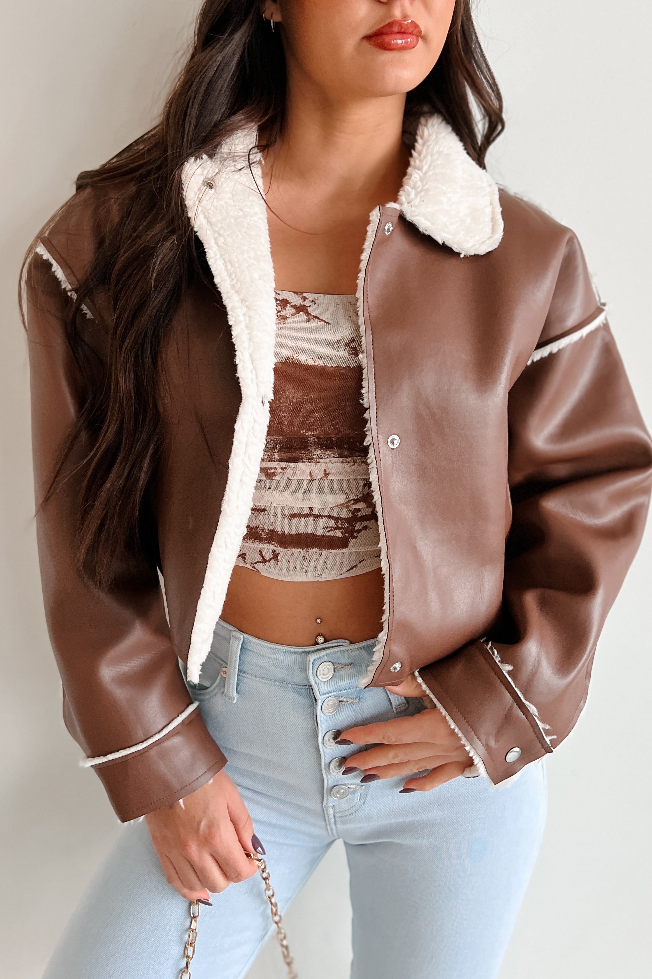 Zayna Faux Leather Jacket (Brown) - NanaMacs