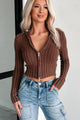 Pursuit Of Fall Zip-Up Sweater Top (Brown) - NanaMacs