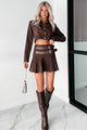 Different Type Of Girl Crop Jacket & Skirt Set (Chocolate) - NanaMacs