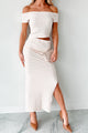 Blissful Mood Striped Crop Top & Skirt Set (Ivory/Taupe) - NanaMacs