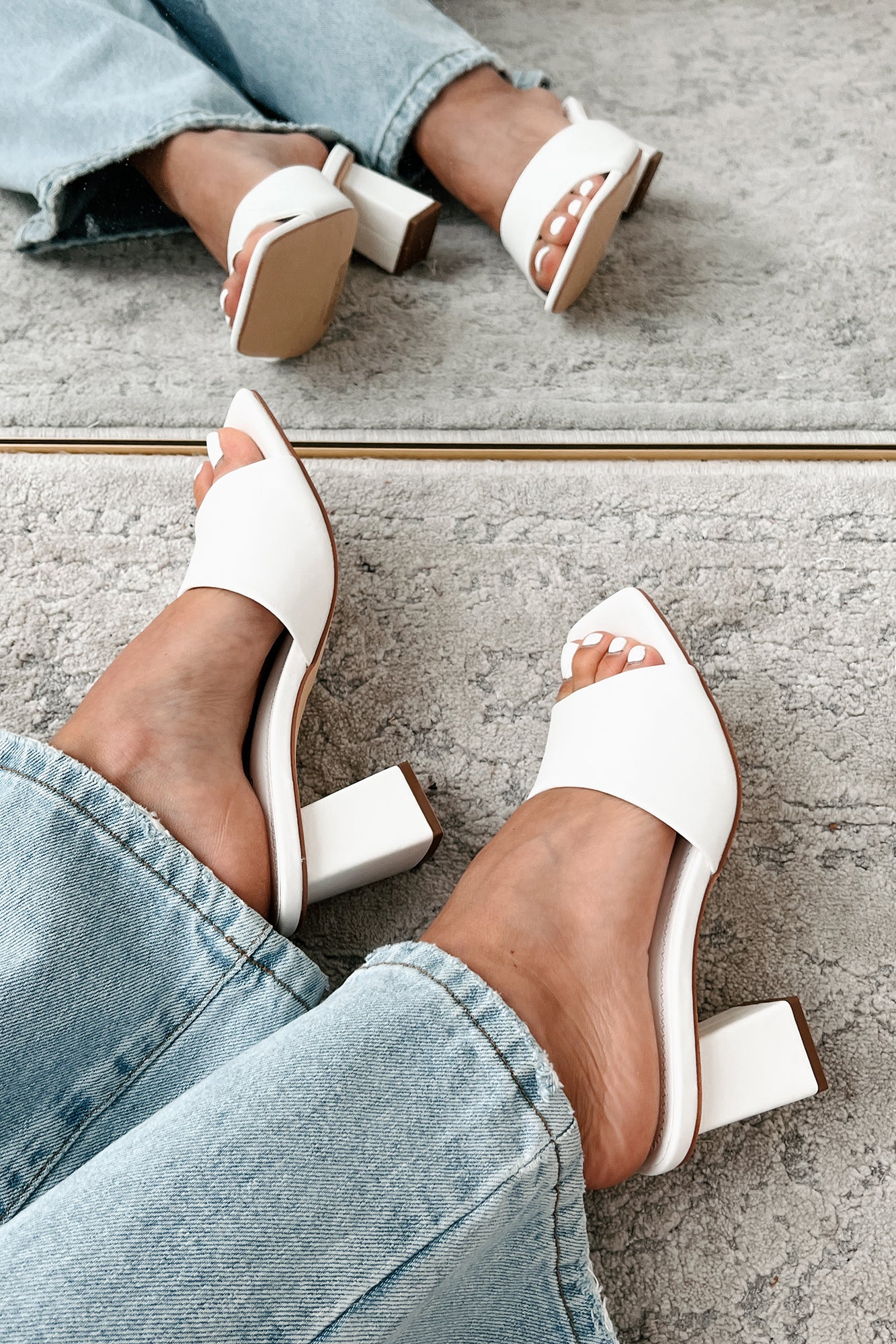 Style Points Square Toe Block Heel Sandals (White PU) - NanaMacs