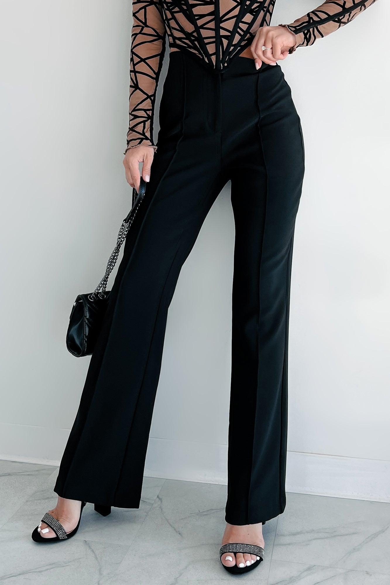 Sophisticated Concept Front Seam Dress Pant (Black) - NanaMacs