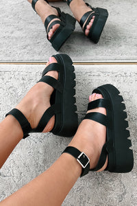 Walk Confidently Chunky Platform Sandals (Black) - NanaMacs