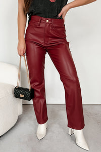 Lexly Judy Blue High Rise Tummy Control Faux Leather Pants (Red) - NanaMacs