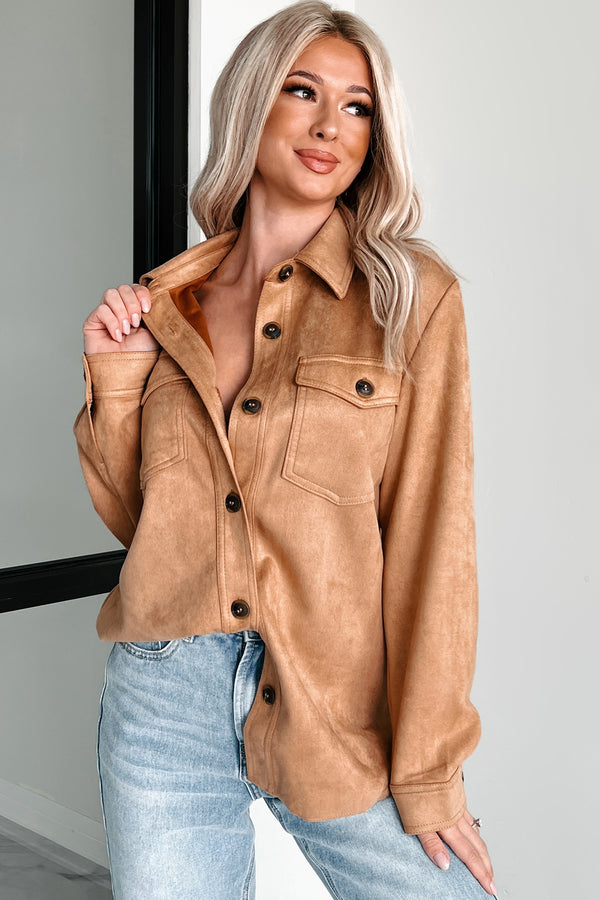 Hiding In Plain Sight Faux Suede Shacket (Camel) - NanaMacs