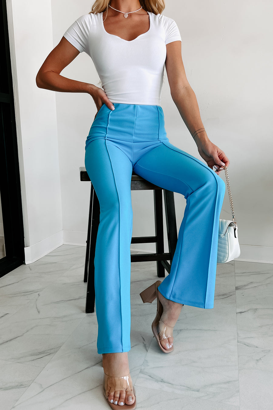 Style Stance High Waist Flare Pants (Aqua Blue)