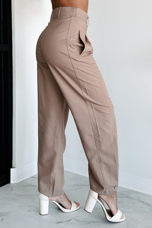 Working Late Pleated Buttoned Cuff Pants (Latte) - NanaMacs