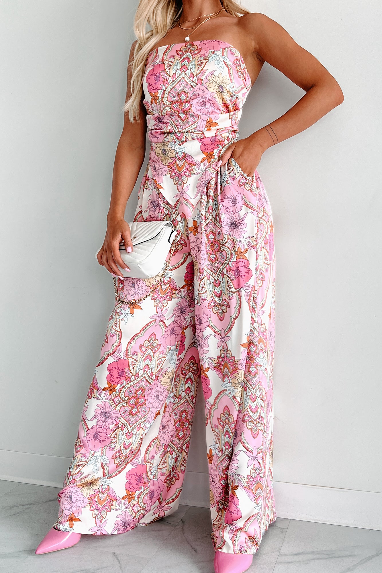 Definite Icon Printed Satin Two-Piece Set (Pink Multi) - NanaMacs