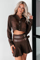 Different Type Of Girl Crop Jacket & Skirt Set (Chocolate) - NanaMacs