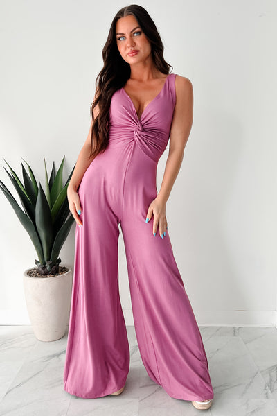 Italian Summers Sleeveless Twist-Knot Jumpsuit (Deep Mauve) - NanaMacs