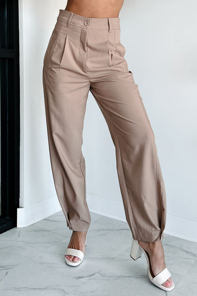 Working Late Pleated Buttoned Cuff Pants (Latte) - NanaMacs