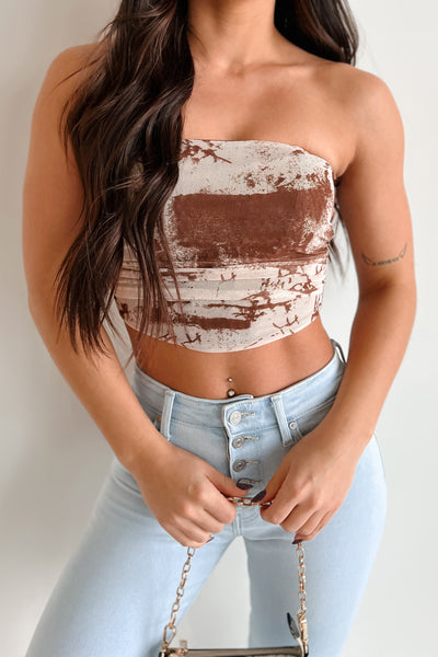 Makenna Printed Mesh Tube Top (Brown) - NanaMacs