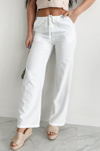 Like A Gentle Breeze High Waist Linen Pants (White) - NanaMacs