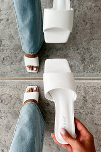 Style Points Square Toe Block Heel Sandals (White PU) - NanaMacs