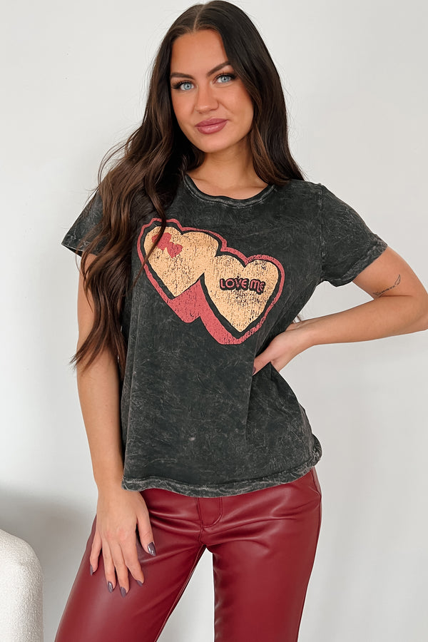 "Love Me" Mineral Wash Graphic Top (Charcoal) - NanaMacs