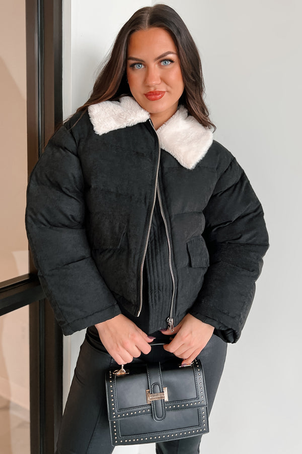 Icy Looks Faux Fur Collar Puffer Jacket (Black) - NanaMacs