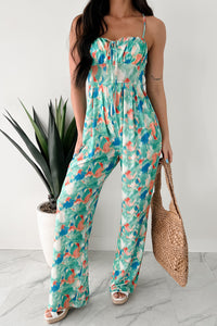 Step Into Stillness Watercolor Print Jumpsuit (Green) - NanaMacs