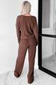 Lazy Sunday Ribbed Knit Sweater V Neck Loungewear Set (Brown) - NanaMacs