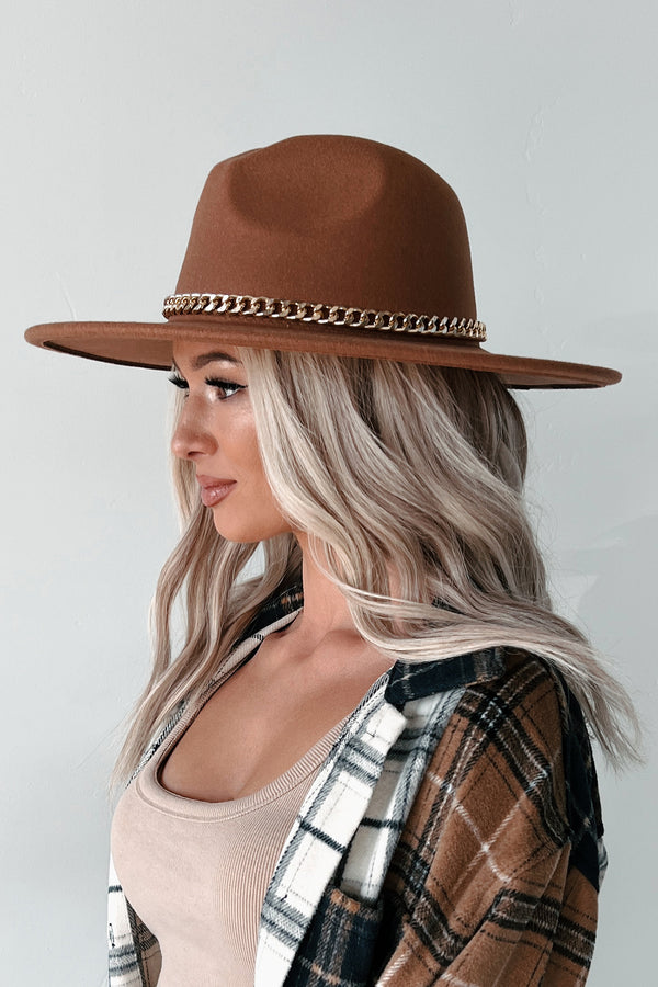 Choosing Joy Chain Strap Fedora Hat (Dark Tan) - NanaMacs