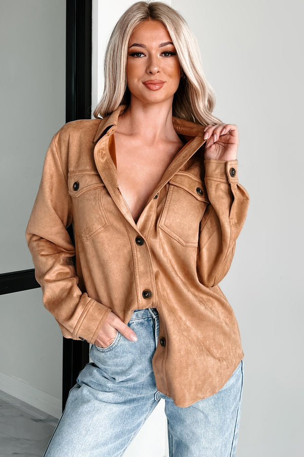 Hiding In Plain Sight Faux Suede Shacket (Camel) - NanaMacs