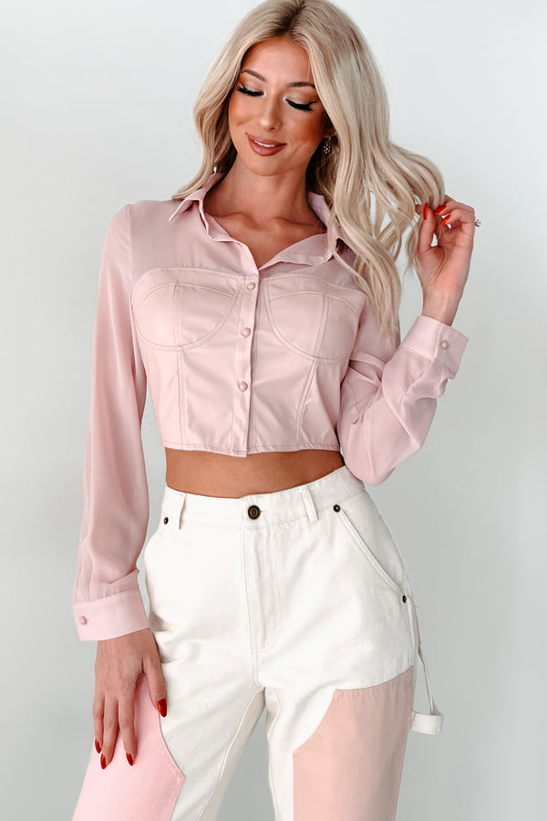 Sheer Passion Faux Leather Blouse (Pink) - NanaMacs