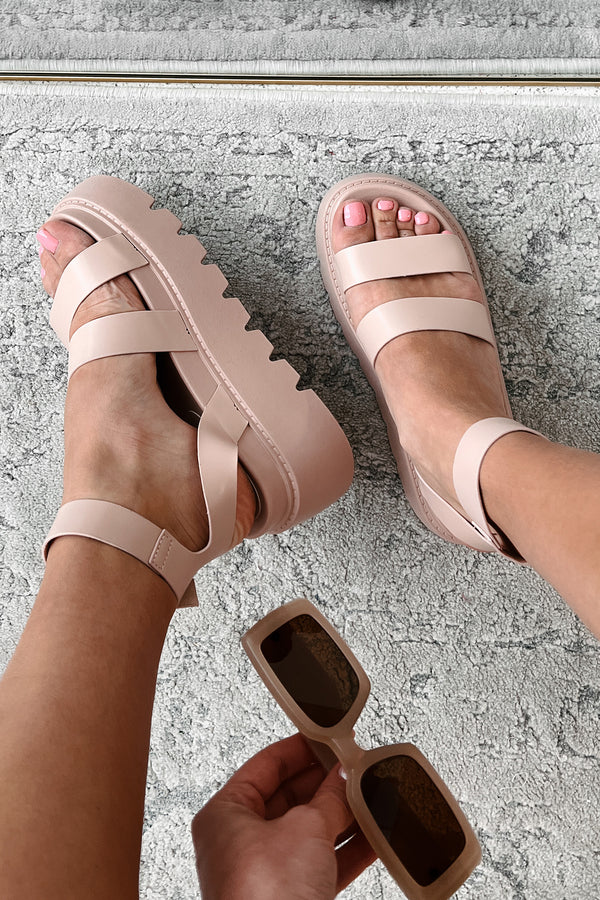 Walk Confidently Chunky Platform Sandals (Blush) - NanaMacs