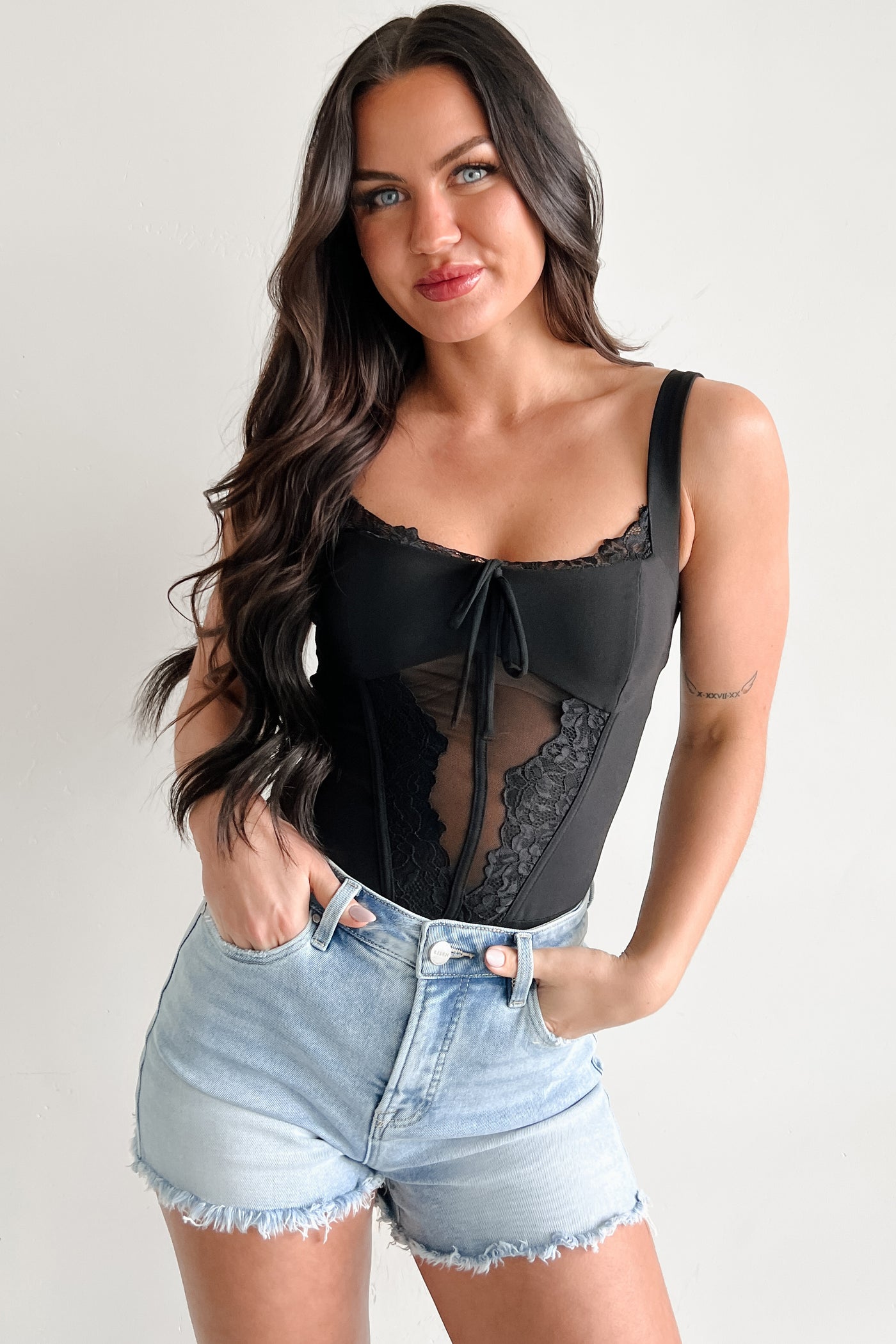 Totally Hooked Sleeveless Lace Bodysuit (Black) - NanaMacs