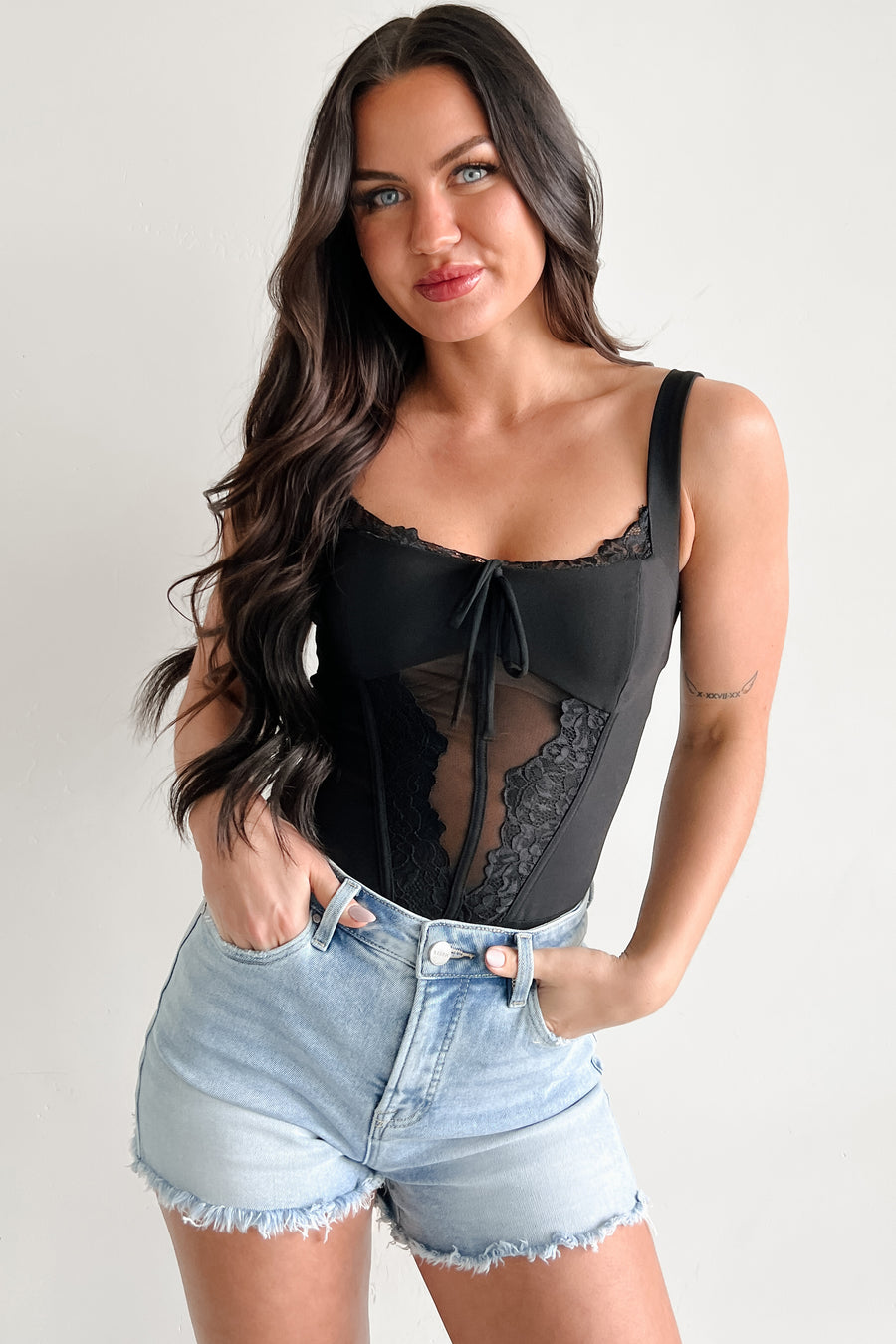 Totally Hooked Sleeveless Lace Bodysuit (Black) - NanaMacs