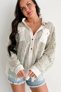 Flirtatious Fling POL Floral Lace Button Down Shirt (Sage) - NanaMacs