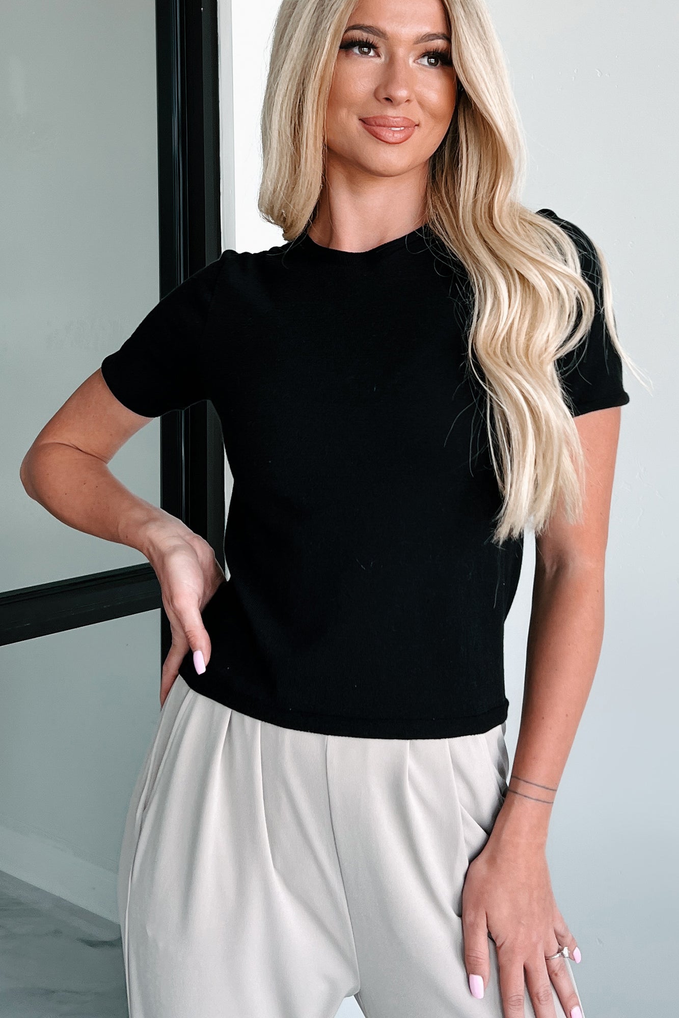 Balancing It All Lightweight Sweater Tee (Black) - NanaMacs